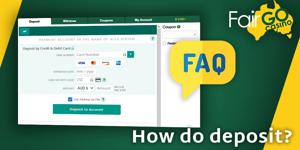 The instructions on how do deposit at Fair GO Casino