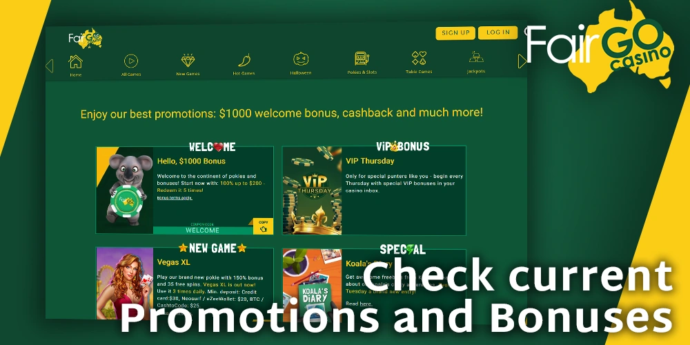 Check current bonuses and promotions on the Fair GO website