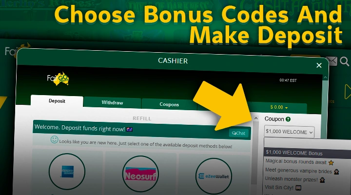 Choice of bonus code when deposit at Fair Go Casino