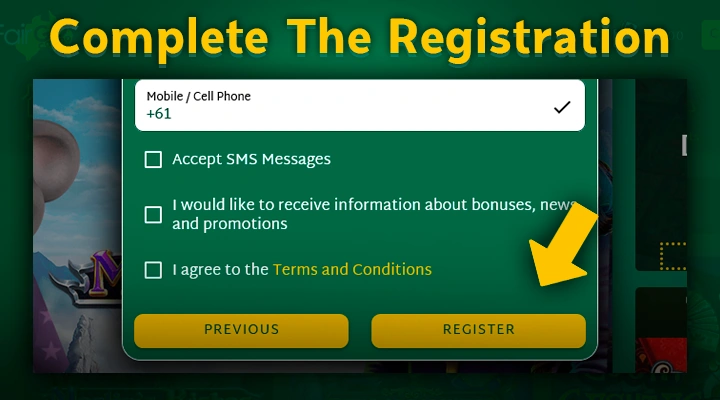 Completing the registration of a new Fair Go casino account