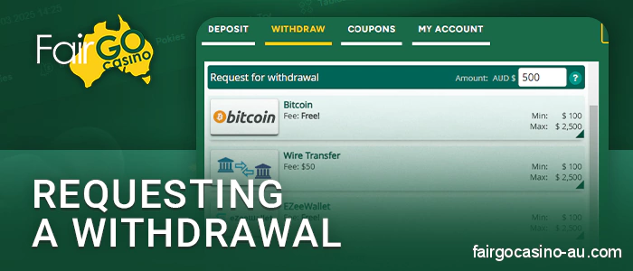 Apply for withdrawal via bank payments at Fair Go Casino