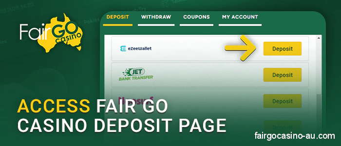 Go to the Payment section of Fair Go Casino and select eZeeWallet