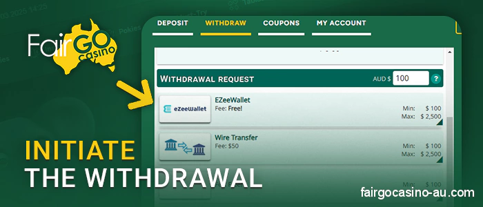 Apply for withdrawal from Fair Go Casino via eZeeWallet