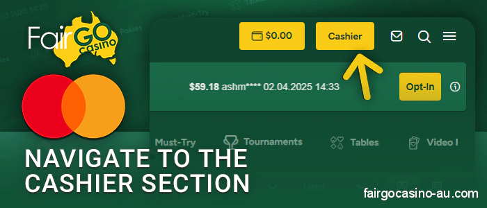 Open the Cashier section at Fair Go Casino