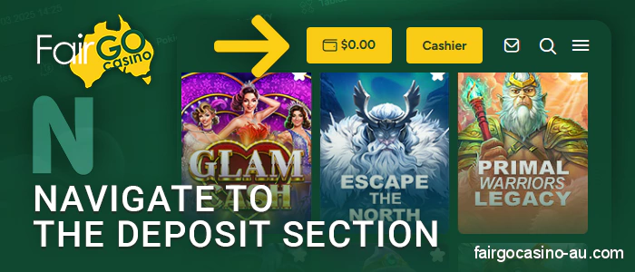 Open the payment section for deposit at Fair Go Casino via Neosurf
