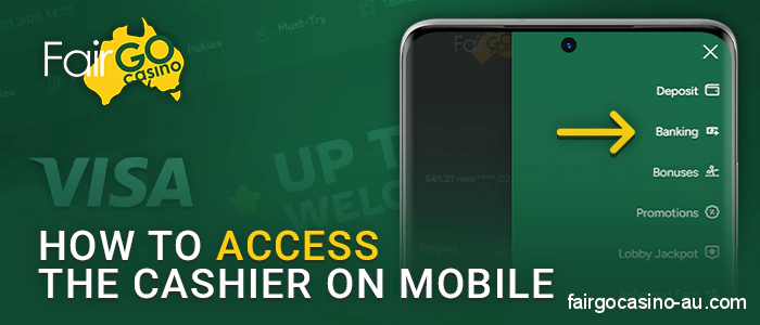 Open the payments section of the Fair Go Casino app
