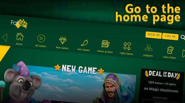 Visiting Fair Go Casino's website for a bonus coupon