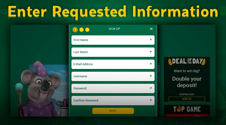 Entering information to register at Fair Go casino