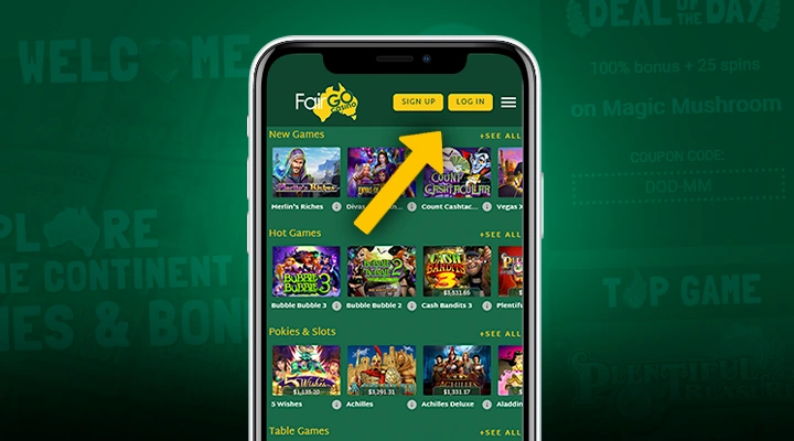 Sign in on the site Fair Go Casino via phone