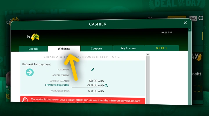 How to withdraw money at Fair Go Casino in the Cashier section
