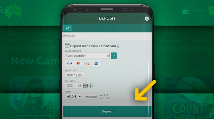Deposit to the account through the mobile version of Fair Go casino site