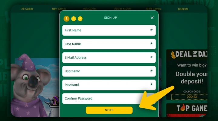 Registration form on the Fair Go Casino website using personal data