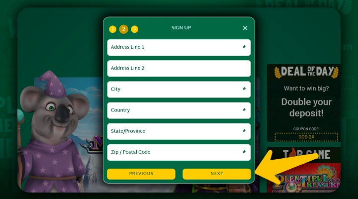 Entering personal data in the Fair Go Casino registration form