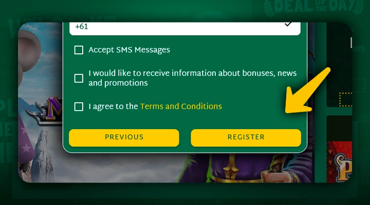 Registration completion button at Fair Go Casino