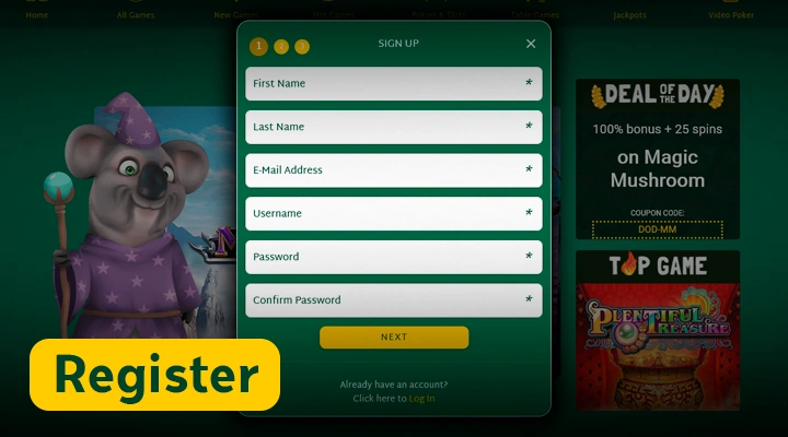 Registration at Fair Go Casino for a user from Australia
