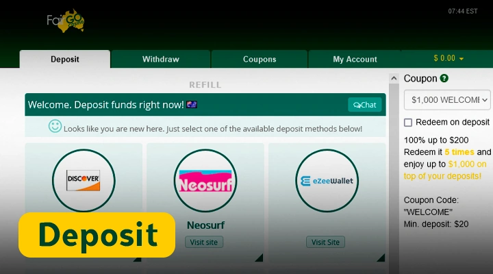 Fair Go Casino new player account replenishment